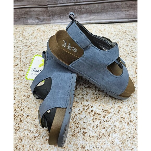 First Steps By Stepping Stops Gray Blue Arizona Style Toddler's Sandals Size 8T - Picture 5 of 9